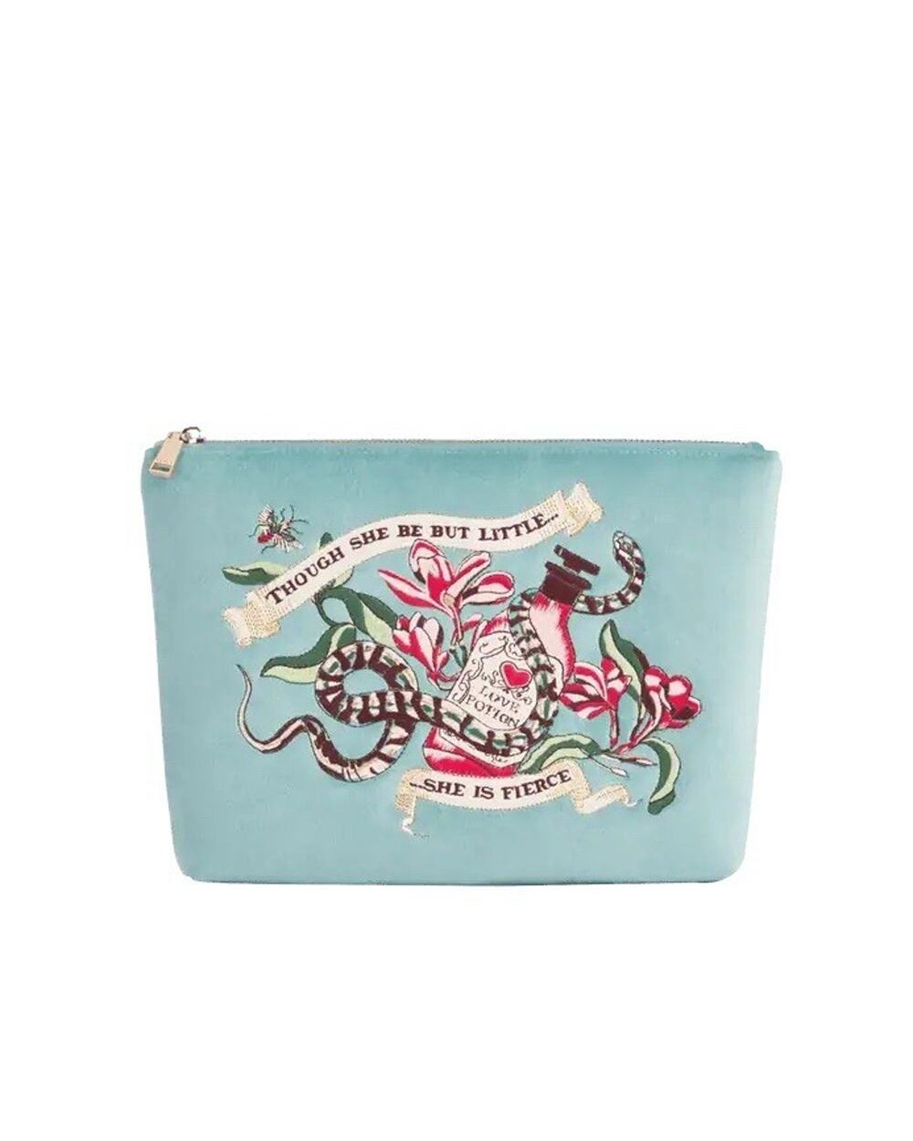 NWOT Fable England Midsummer Dream Love Potion Velvet Pouch Blue Zipper